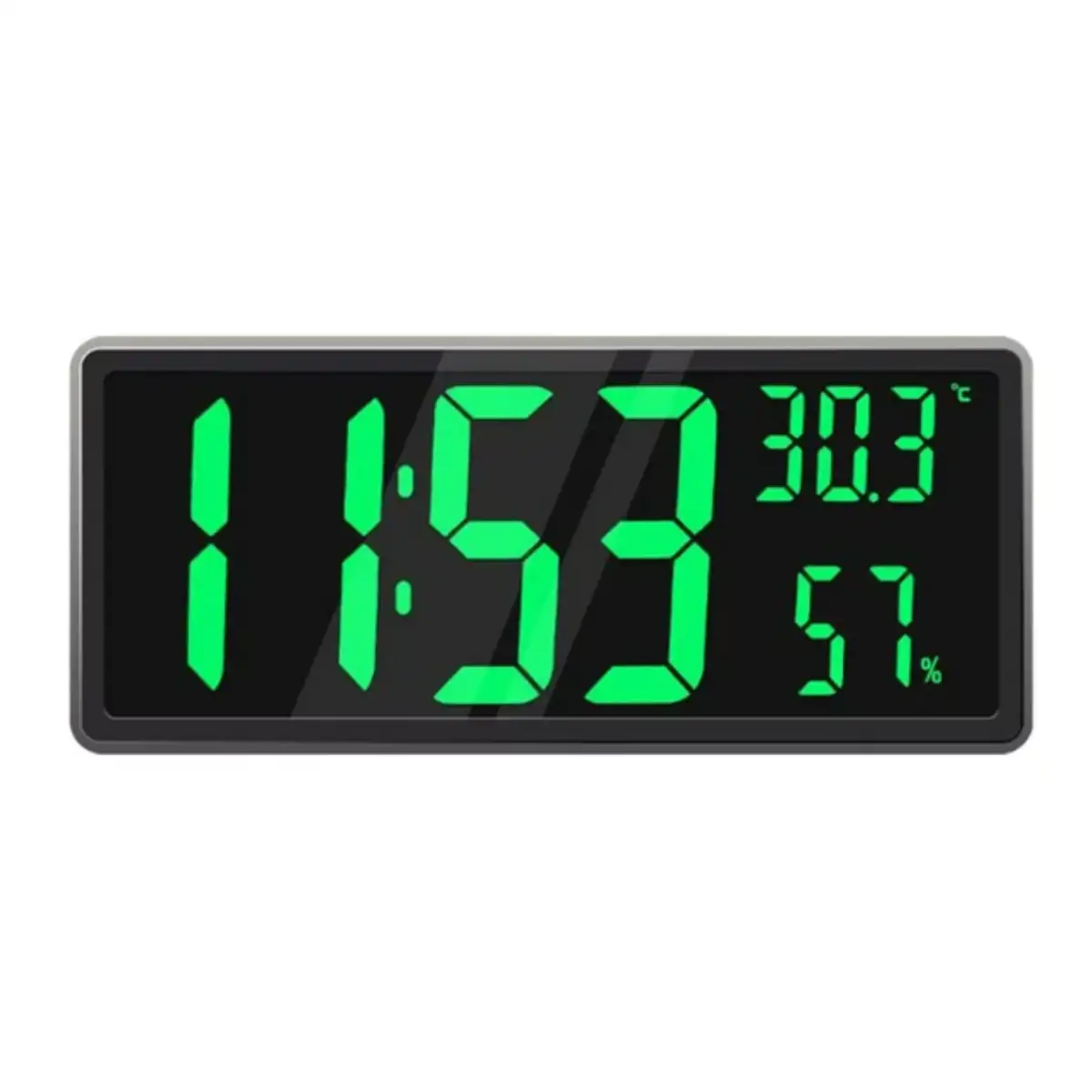 Reloj Led De Pared Grande Con Luz Verde, 41x17cm, temperatura